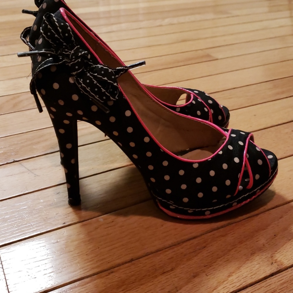 Black white and polka dot peep toe stiletto